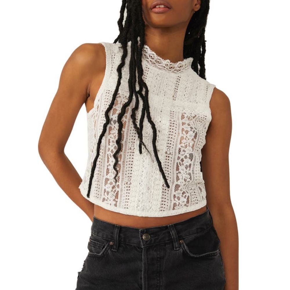 Free People White Lace Sleeveless Top